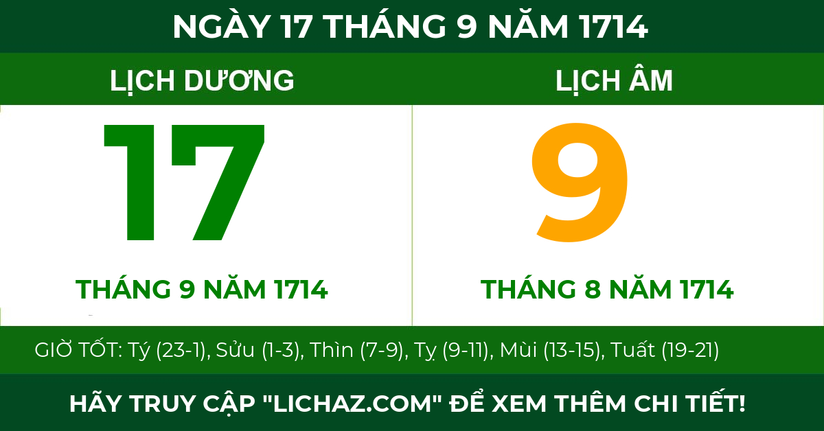 lịch âm ngày 17 tháng 9 năm 1714