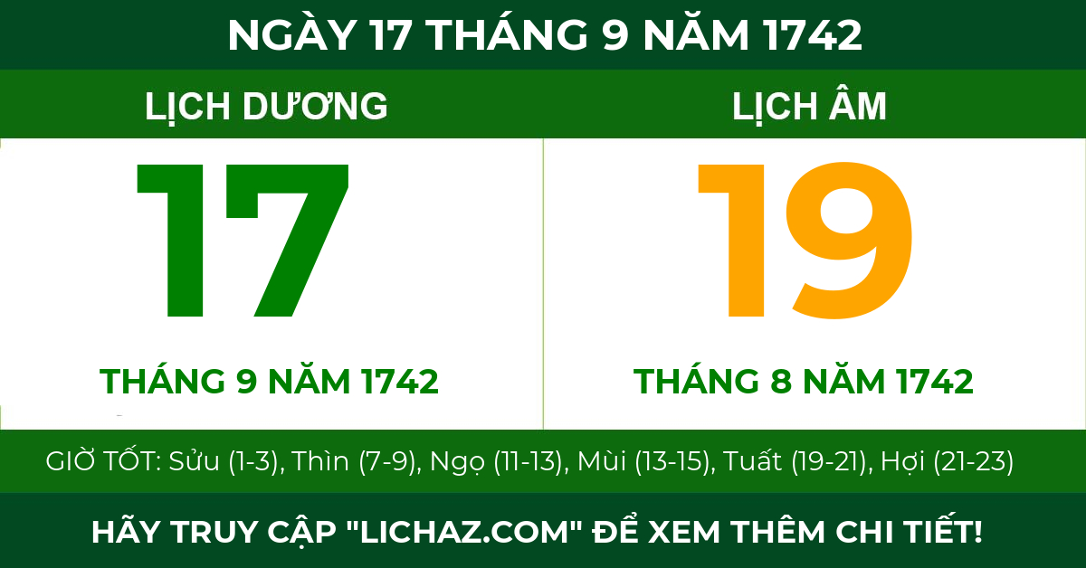 lịch âm ngày 17 tháng 9 năm 1742