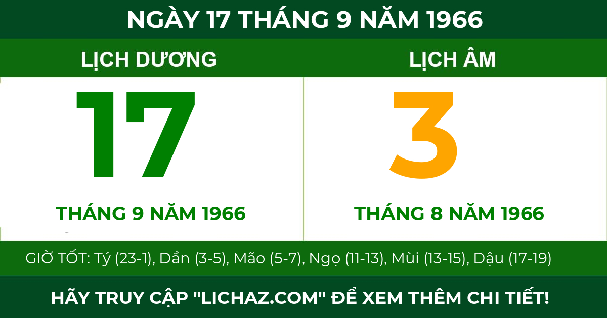 lịch âm ngày 17 tháng 9 năm 1966