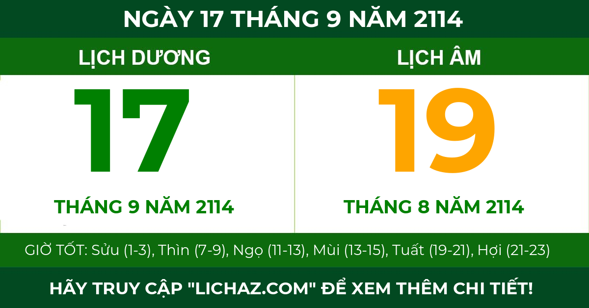 lịch âm ngày 17 tháng 9 năm 2114