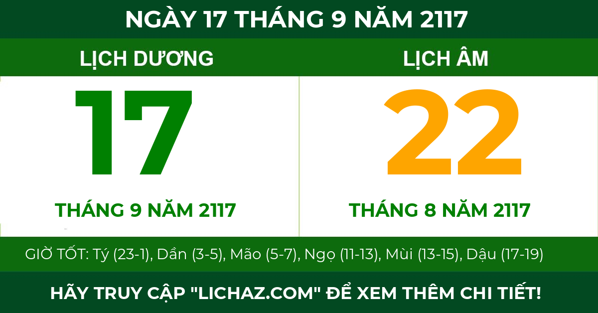 lịch âm ngày 17 tháng 9 năm 2117