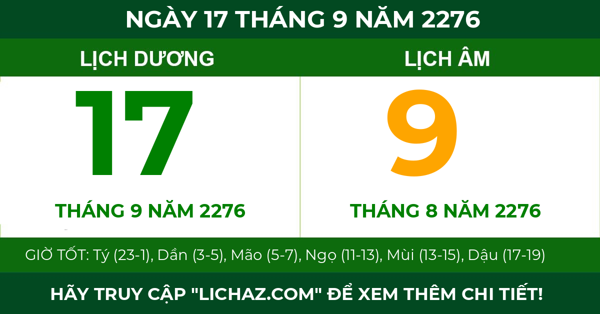 lịch âm ngày 17 tháng 9 năm 2276