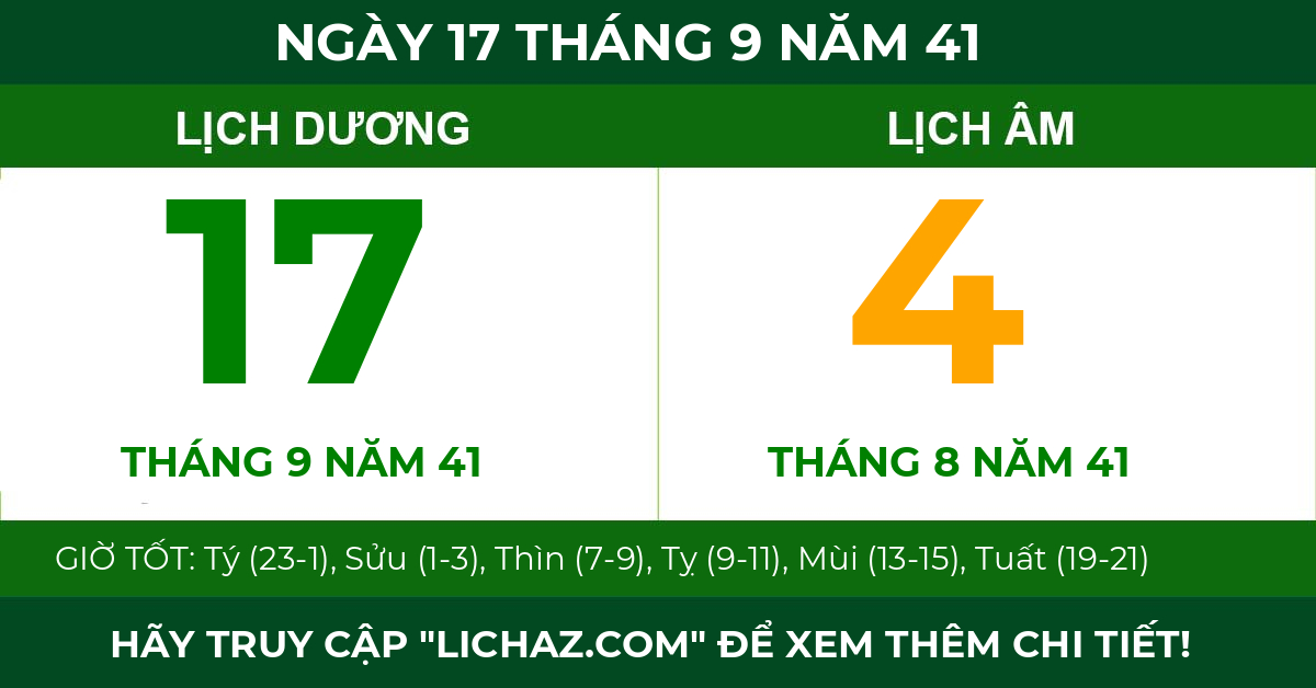 lịch âm ngày 17 tháng 9 năm 41