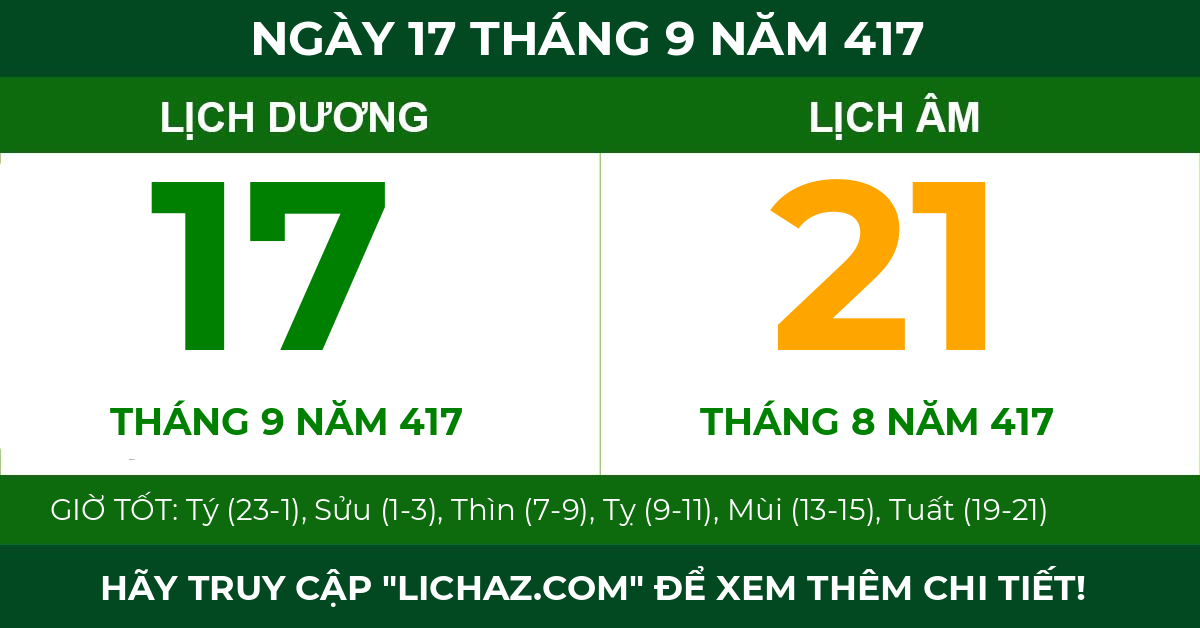 lịch âm ngày 17 tháng 9 năm 417