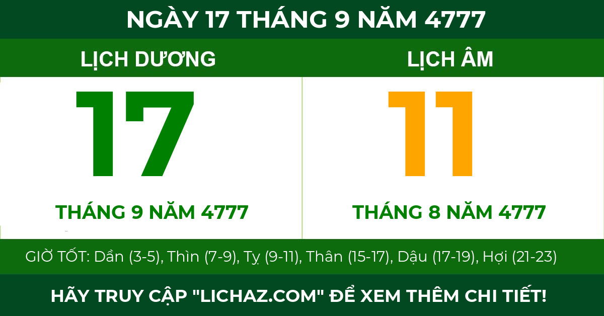 lịch âm ngày 17 tháng 9 năm 4777