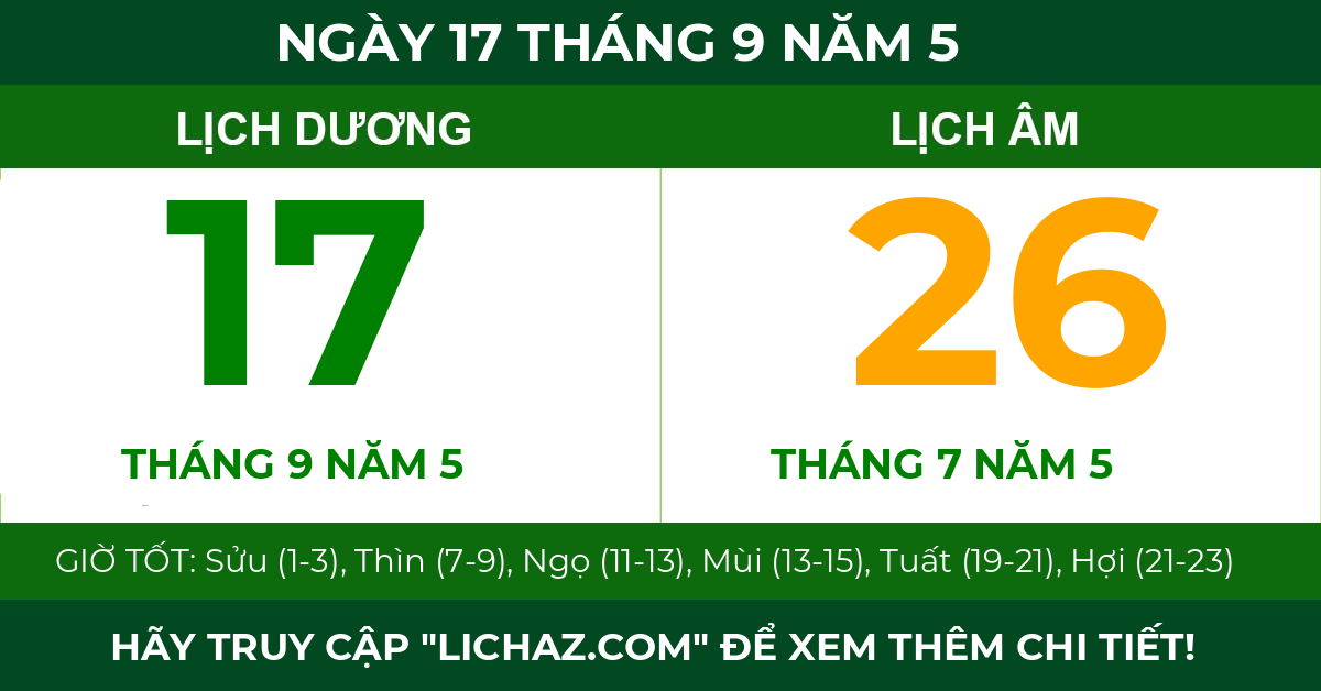 lịch âm ngày 17 tháng 9 năm 5