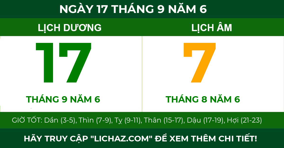 lịch âm ngày 17 tháng 9 năm 6