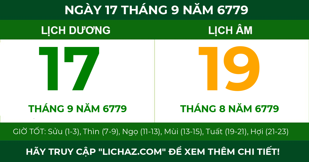 lịch âm ngày 17 tháng 9 năm 6779