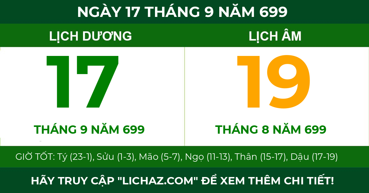 lịch âm ngày 17 tháng 9 năm 699