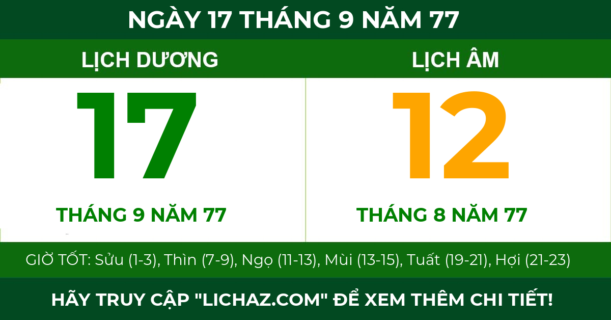 lịch âm ngày 17 tháng 9 năm 77