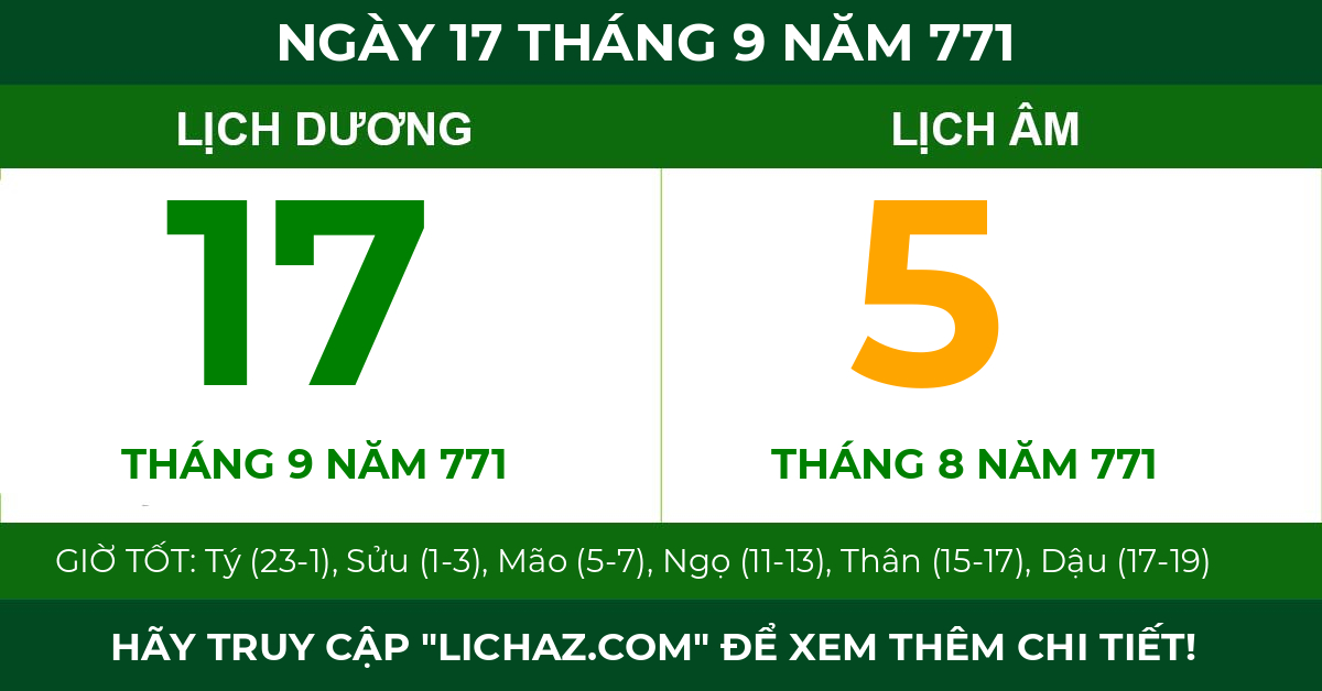 lịch âm ngày 17 tháng 9 năm 771