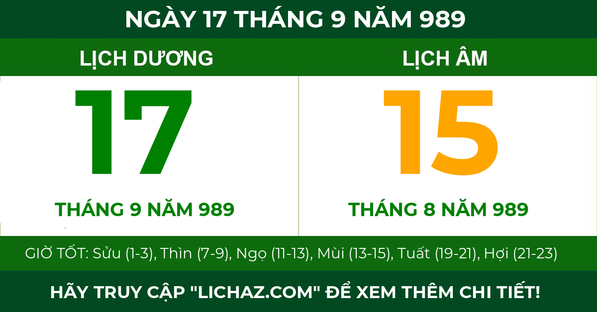 lịch âm ngày 17 tháng 9 năm 989