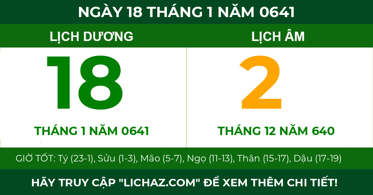 lịch âm ngày 18 tháng 1 năm 0641
