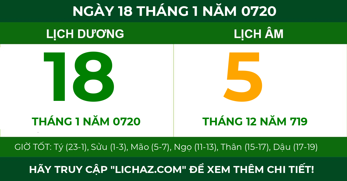 lịch âm ngày 18 tháng 1 năm 0720