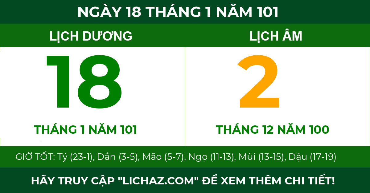 lịch âm ngày 18 tháng 1 năm 101