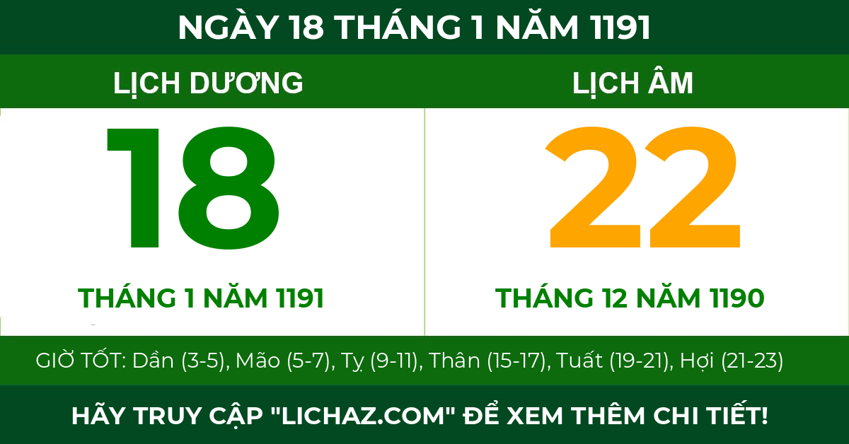 lịch âm ngày 18 tháng 1 năm 1191