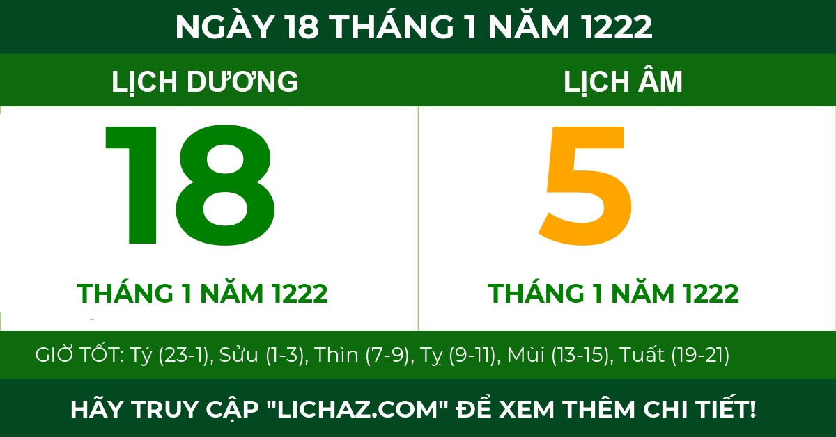 lịch âm ngày 18 tháng 1 năm 1222