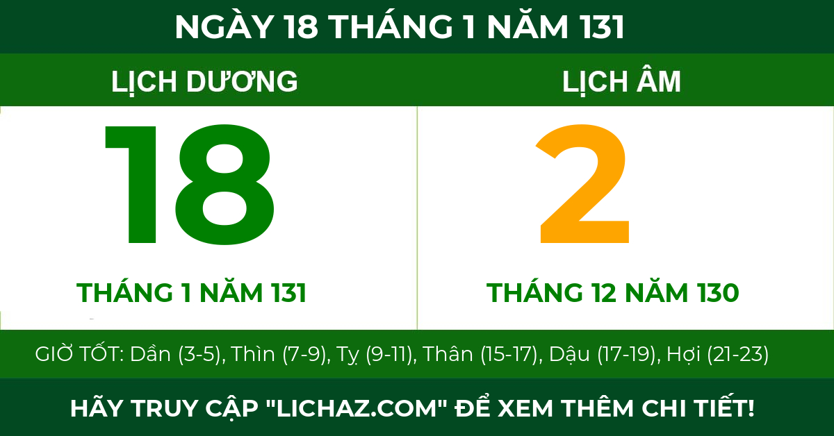 lịch âm ngày 18 tháng 1 năm 131
