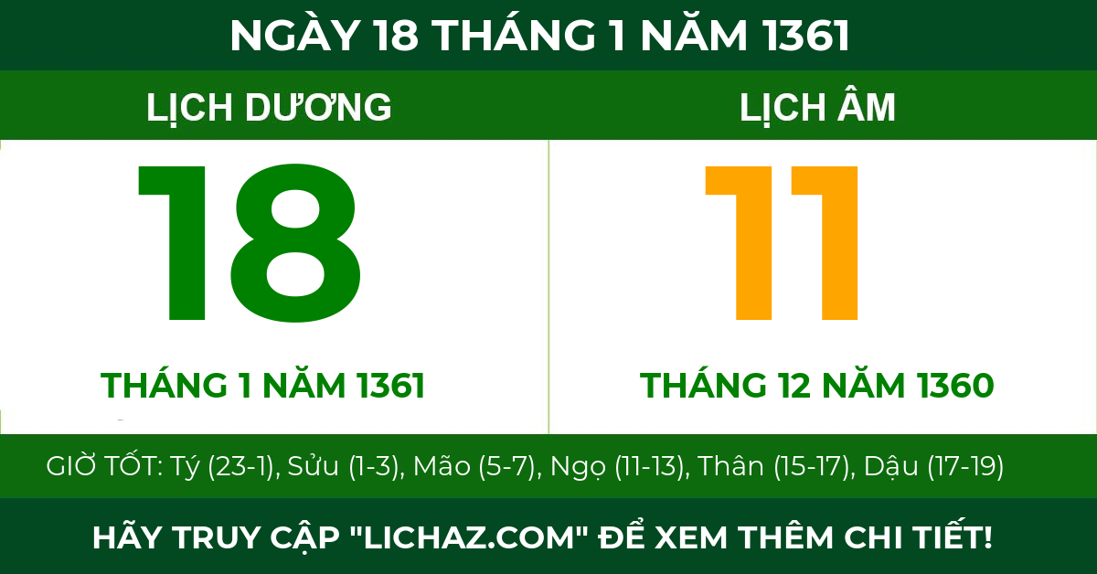 lịch âm ngày 18 tháng 1 năm 1361