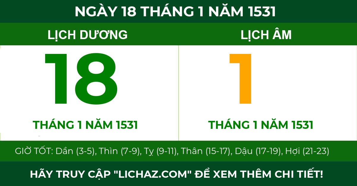 lịch âm ngày 18 tháng 1 năm 1531
