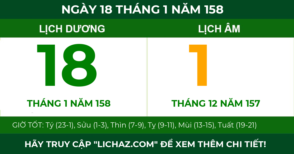 lịch âm ngày 18 tháng 1 năm 158
