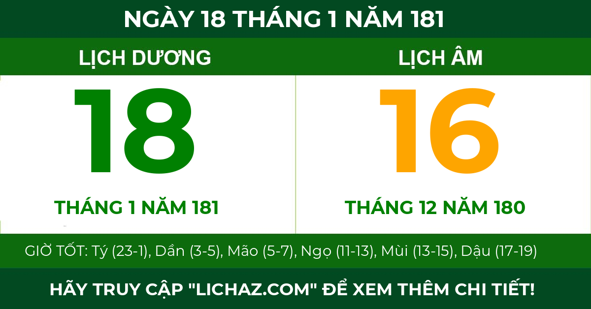lịch âm ngày 18 tháng 1 năm 181