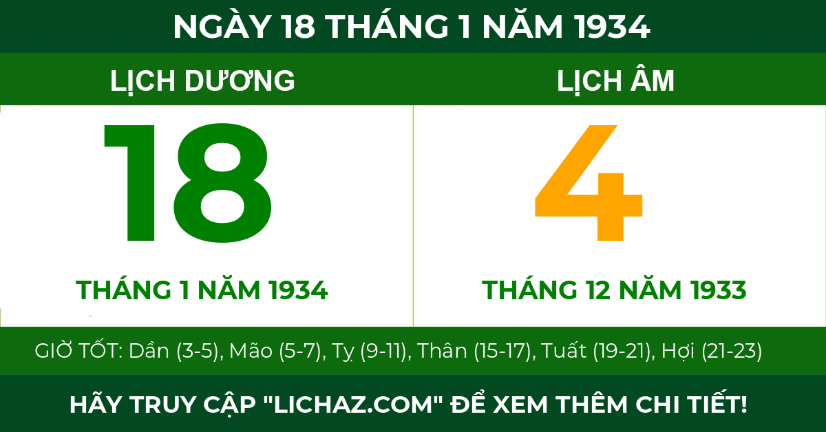 lịch âm ngày 18 tháng 1 năm 1934