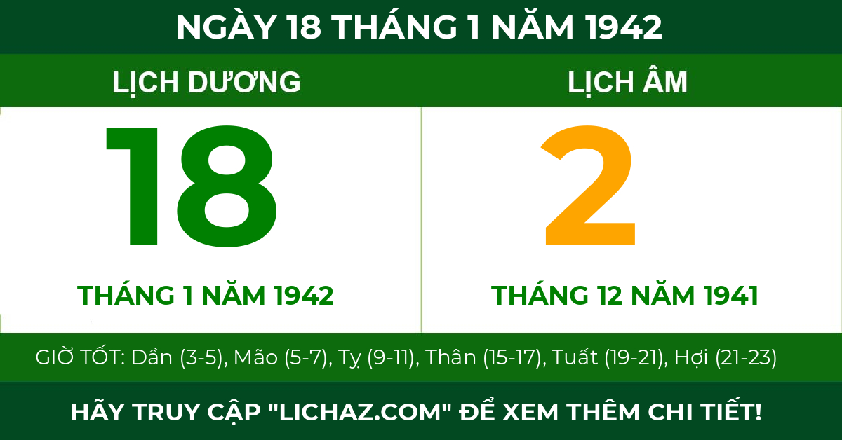 lịch âm ngày 18 tháng 1 năm 1942