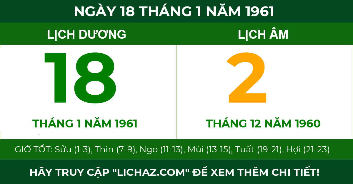 lịch âm ngày 18 tháng 1 năm 1961