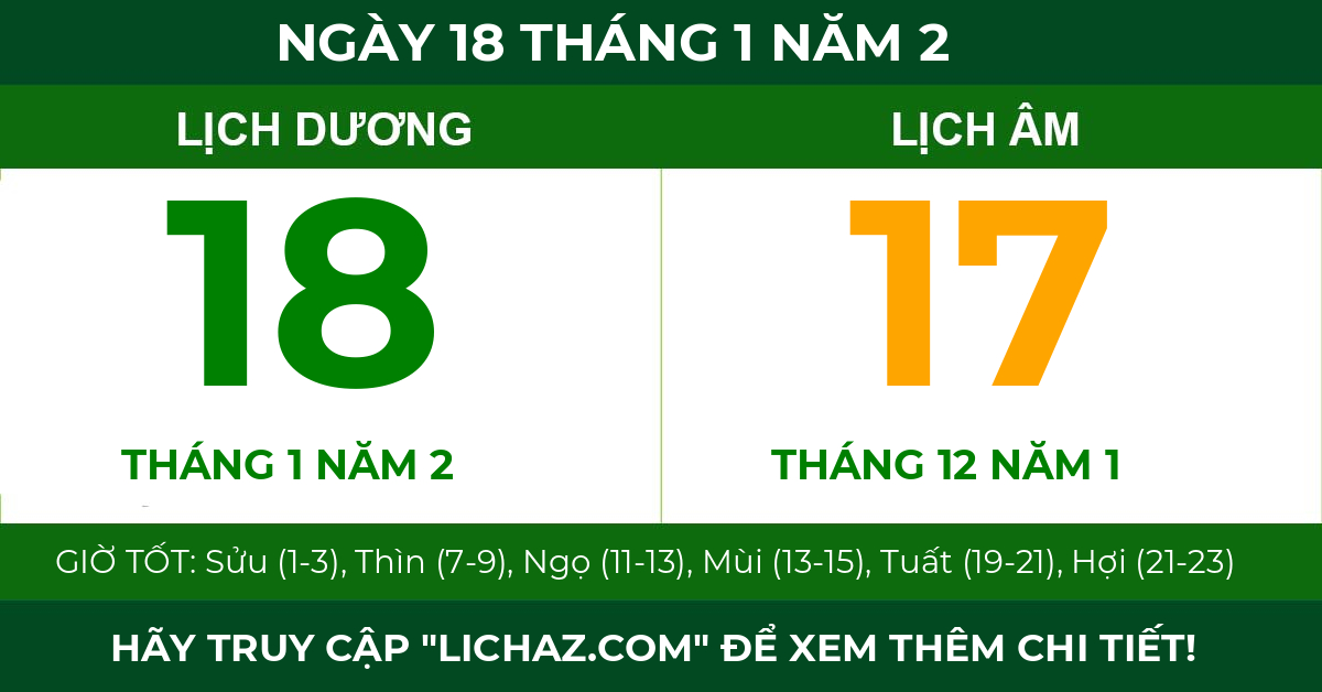 lịch âm ngày 18 tháng 1 năm 2