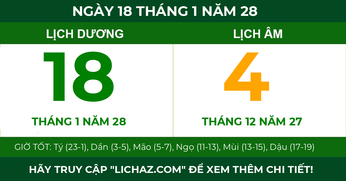lịch âm ngày 18 tháng 1 năm 28