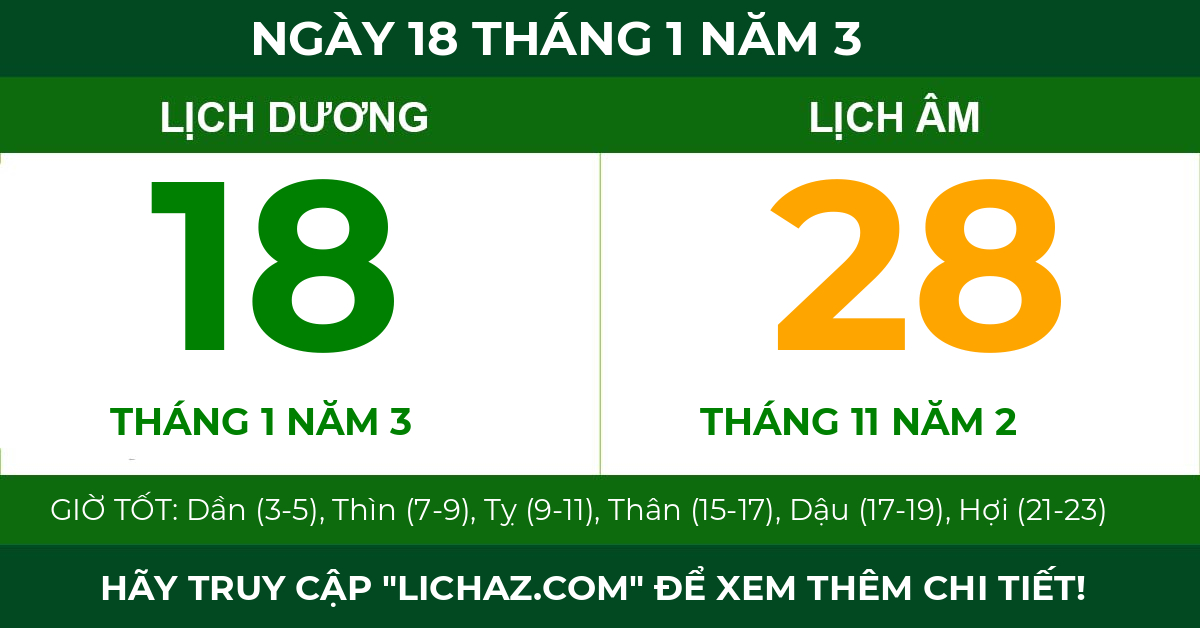 lịch âm ngày 18 tháng 1 năm 3