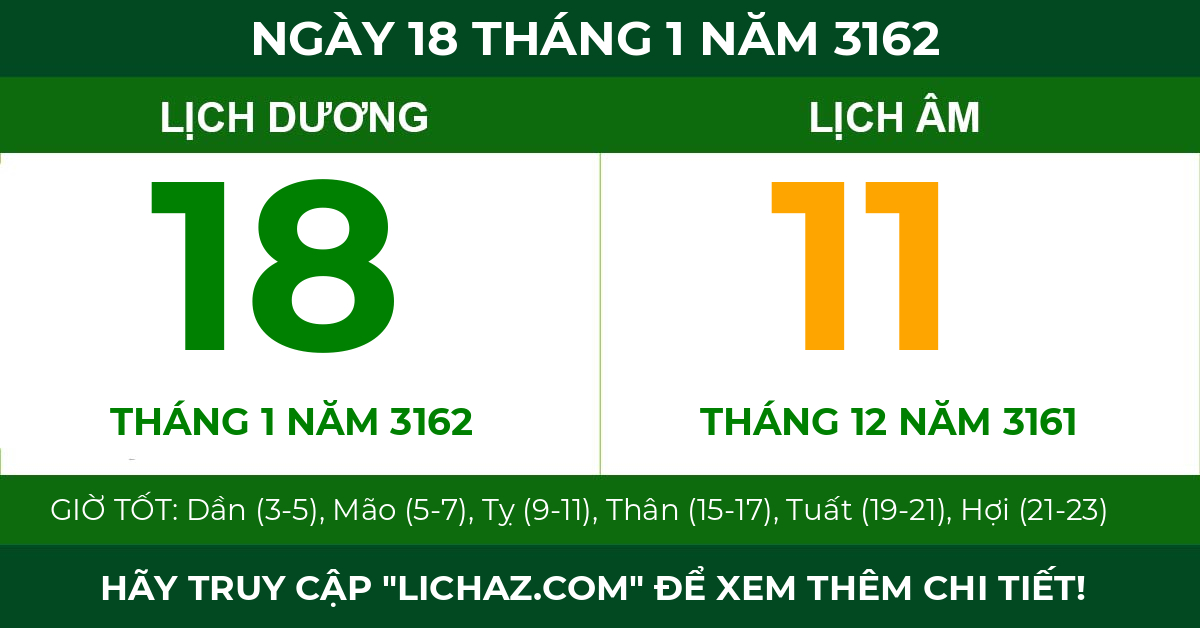 lịch âm ngày 18 tháng 1 năm 3162