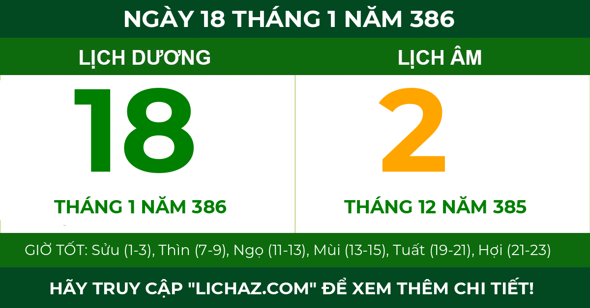 lịch âm ngày 18 tháng 1 năm 386