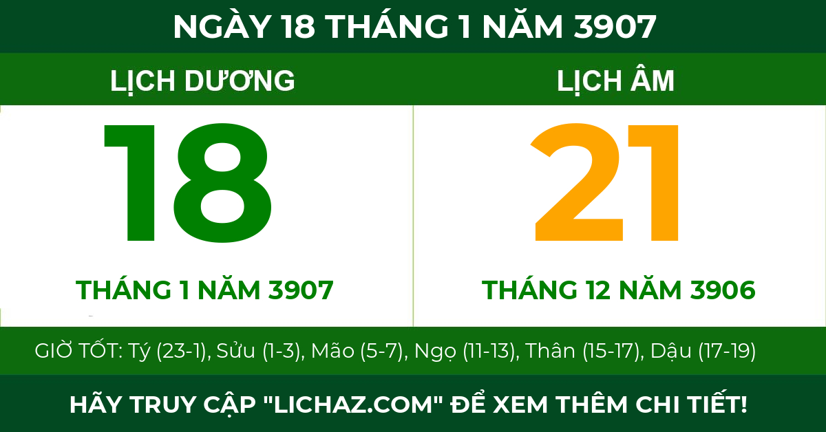 lịch âm ngày 18 tháng 1 năm 3907
