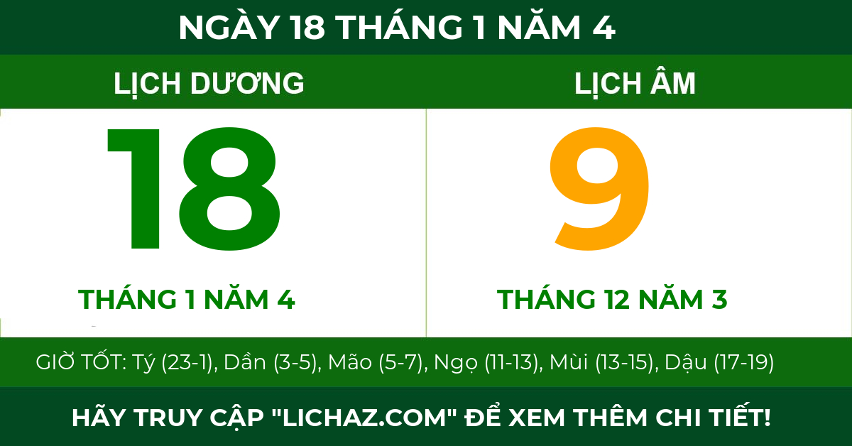 lịch âm ngày 18 tháng 1 năm 4