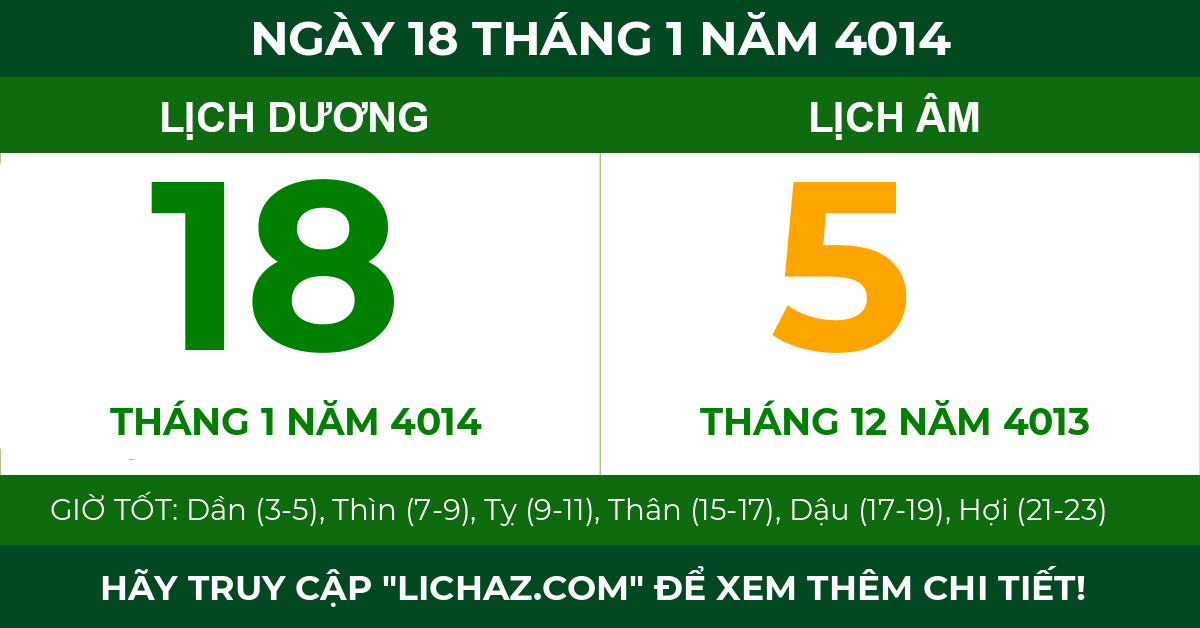 lịch âm ngày 18 tháng 1 năm 4014