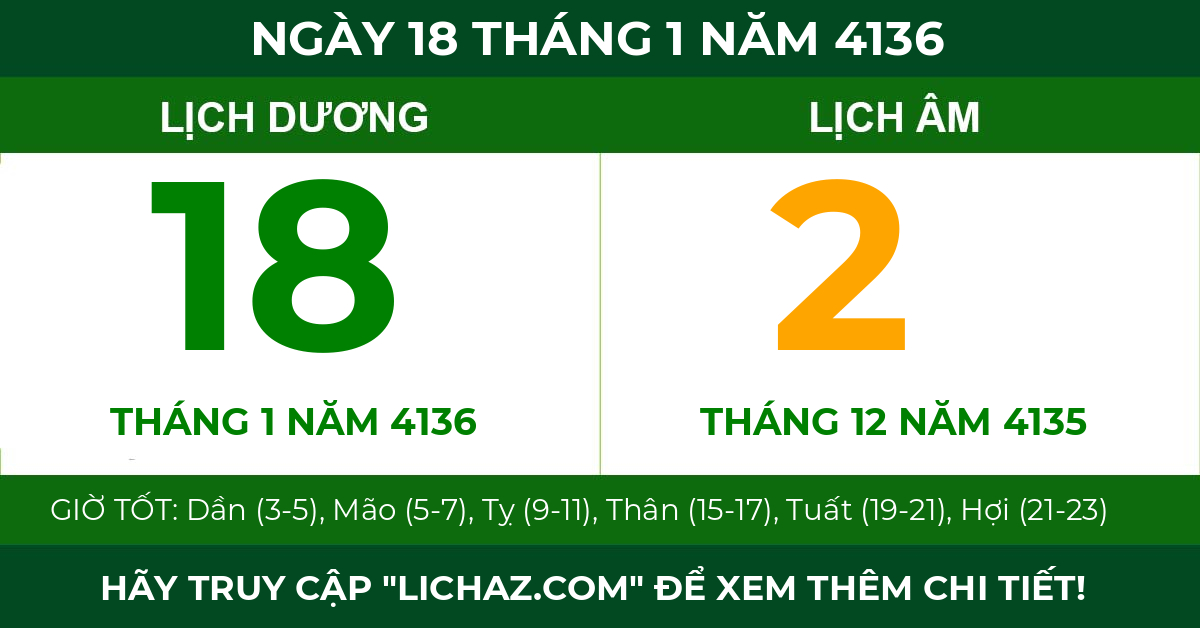 lịch âm ngày 18 tháng 1 năm 4136