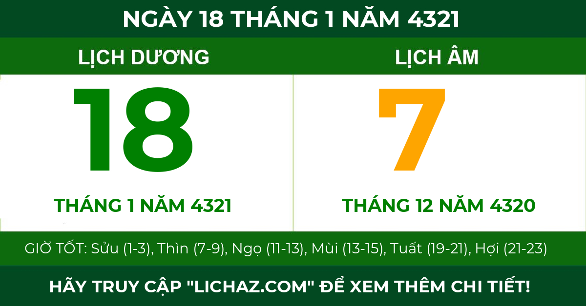lịch âm ngày 18 tháng 1 năm 4321