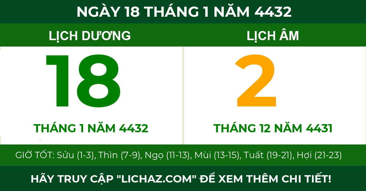 lịch âm ngày 18 tháng 1 năm 4432
