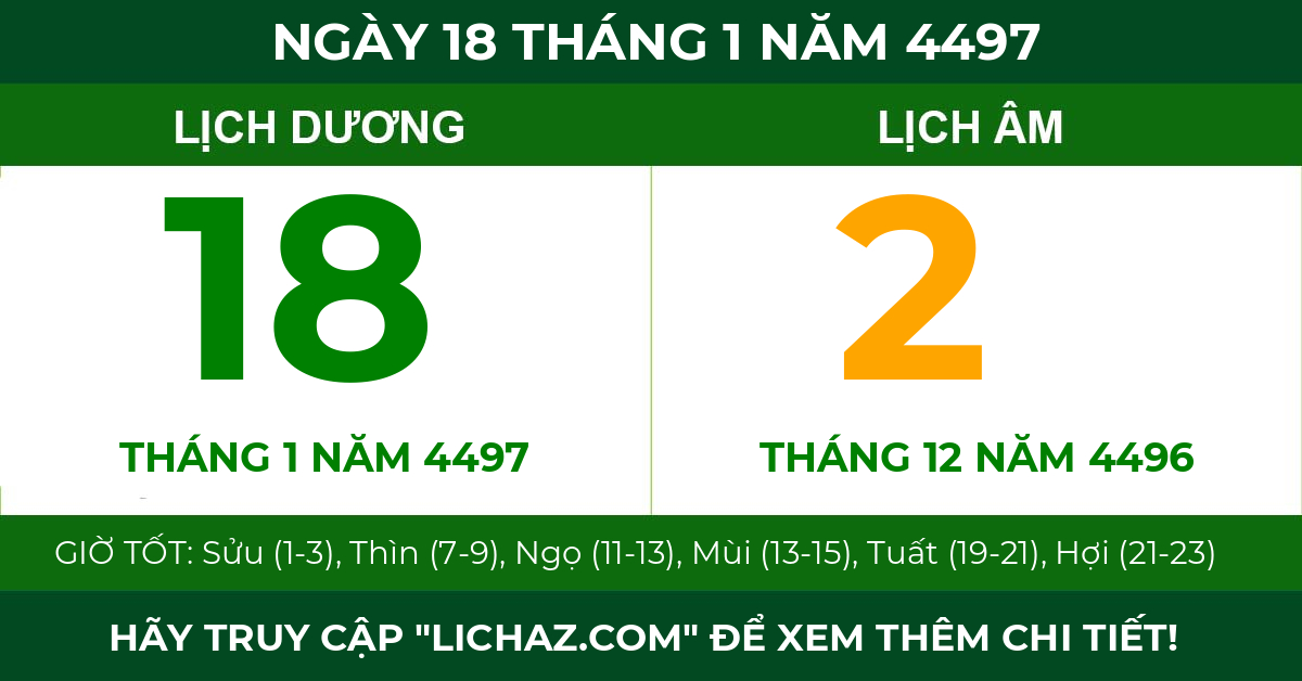 lịch âm ngày 18 tháng 1 năm 4497