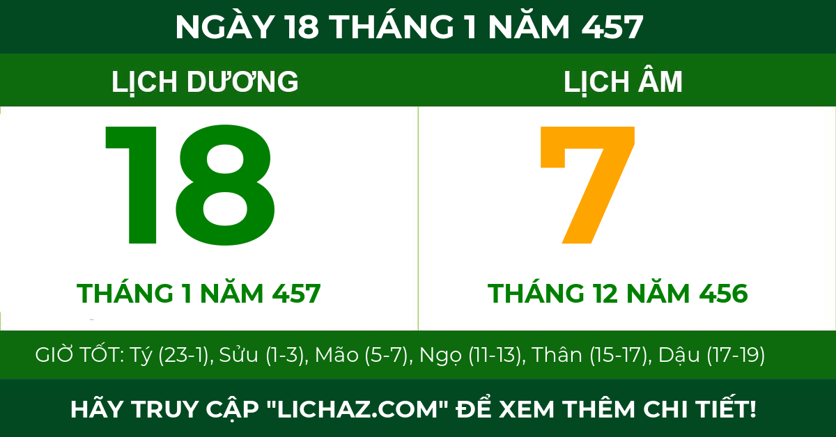 lịch âm ngày 18 tháng 1 năm 457