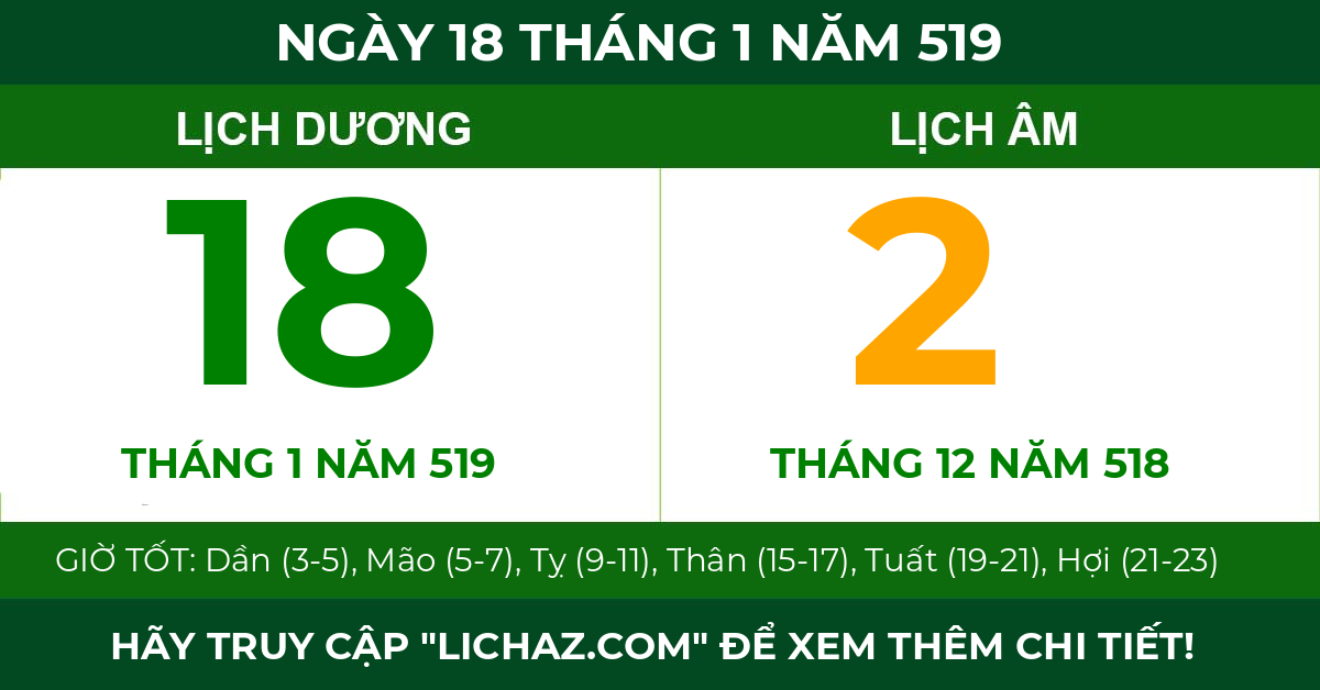 lịch âm ngày 18 tháng 1 năm 519