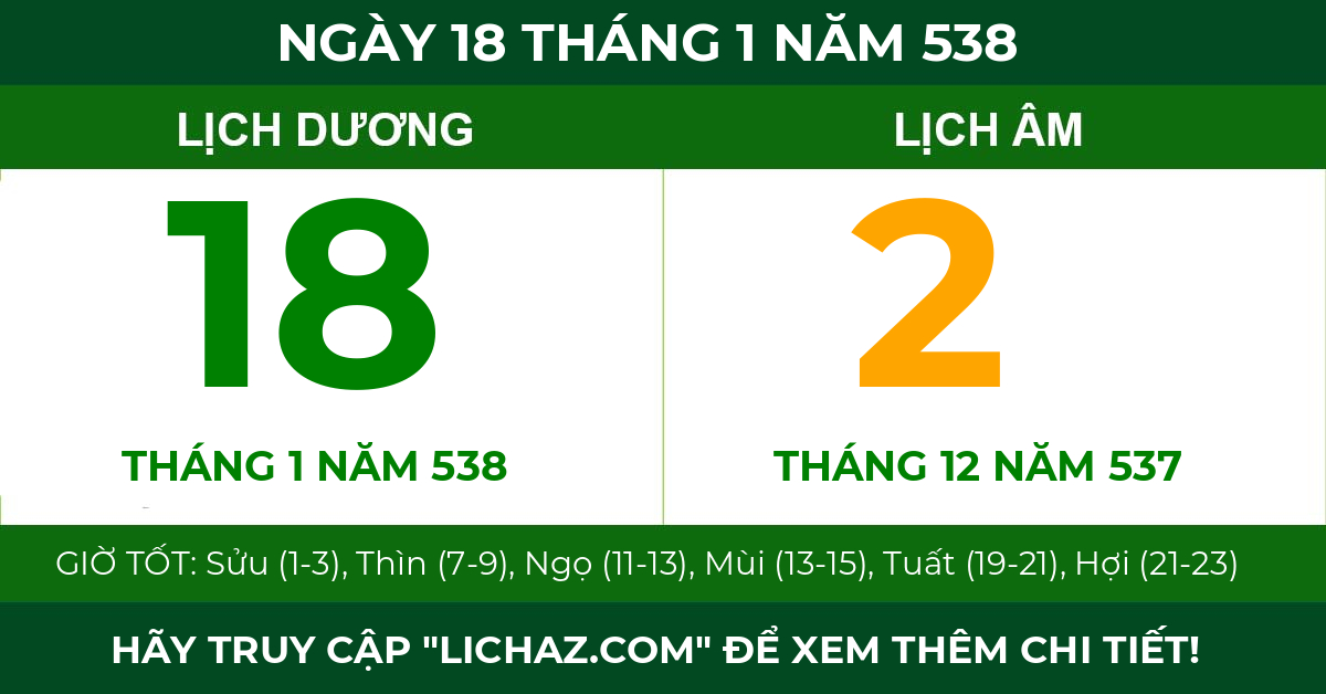 lịch âm ngày 18 tháng 1 năm 538
