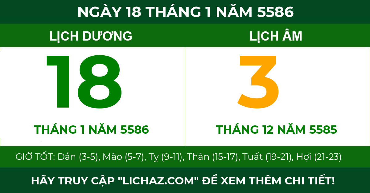 lịch âm ngày 18 tháng 1 năm 5586