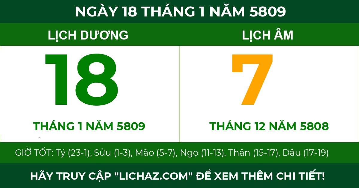 lịch âm ngày 18 tháng 1 năm 5809