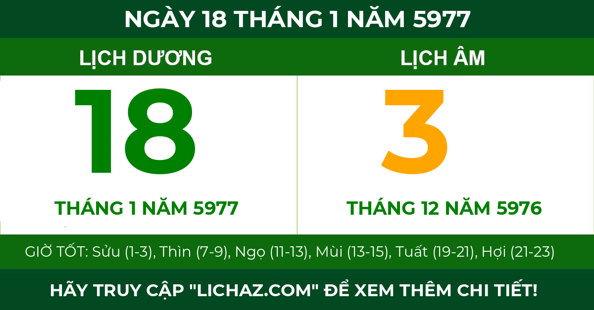 lịch âm ngày 18 tháng 1 năm 5977