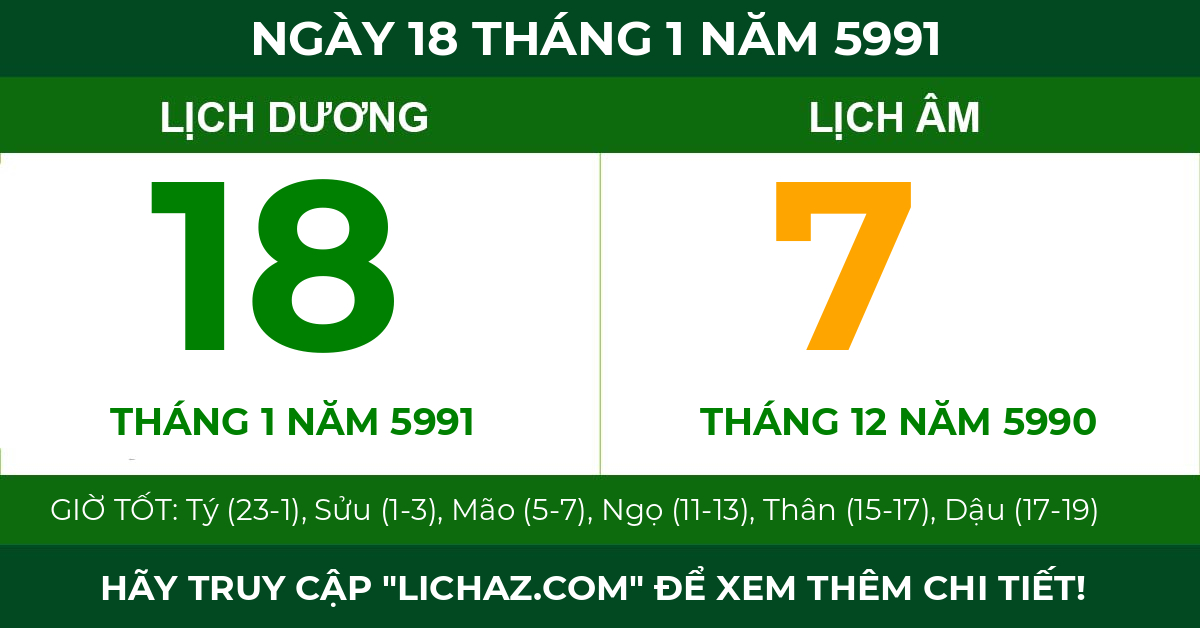 lịch âm ngày 18 tháng 1 năm 5991