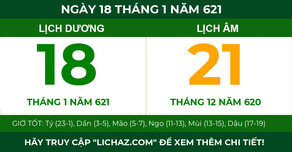 lịch âm ngày 18 tháng 1 năm 621