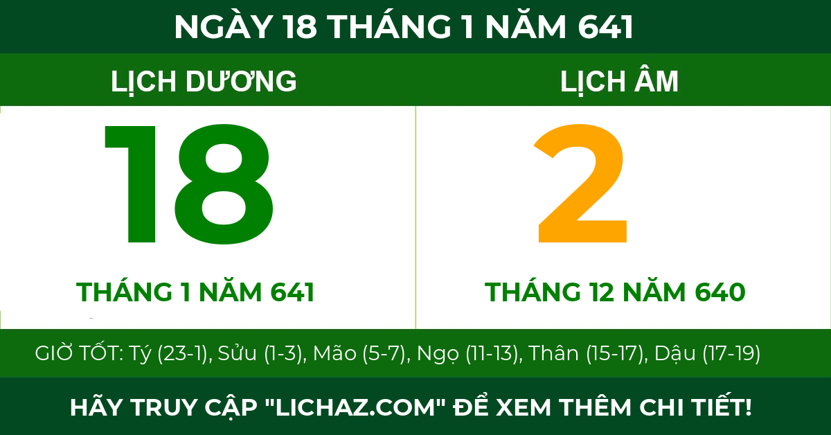 lịch âm ngày 18 tháng 1 năm 641